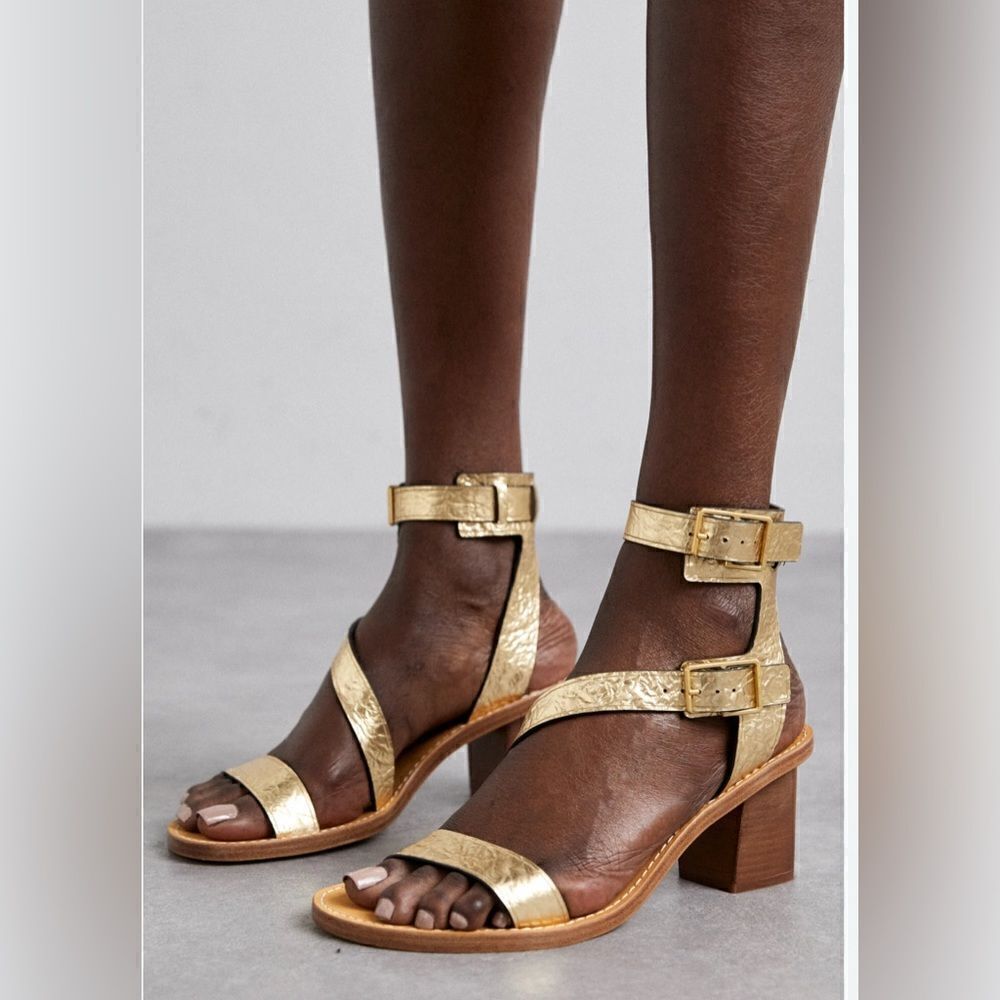 Zadig & Voltaire Cecilia Caprese Sandal In Gold Crinkle Leather Sz EU41 US10